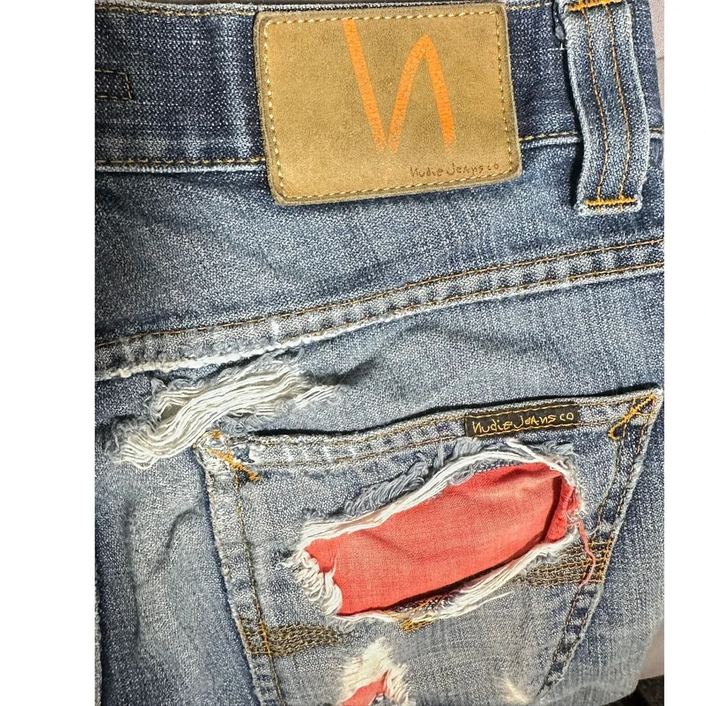 Nudie Jeans Distressed Denim Cutoff Shorts Women's Size 29/34 Made in Italy Blue